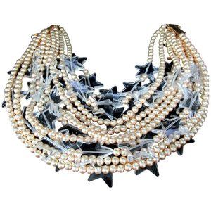 Multi Strand Pearl Lucite Crystal Star Necklace